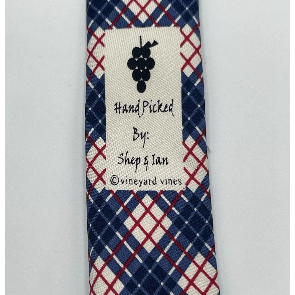 Vineyard Vines Preppy Plaid‎ Shep and Ian 100% Silk Heritage Tie Red White Blue